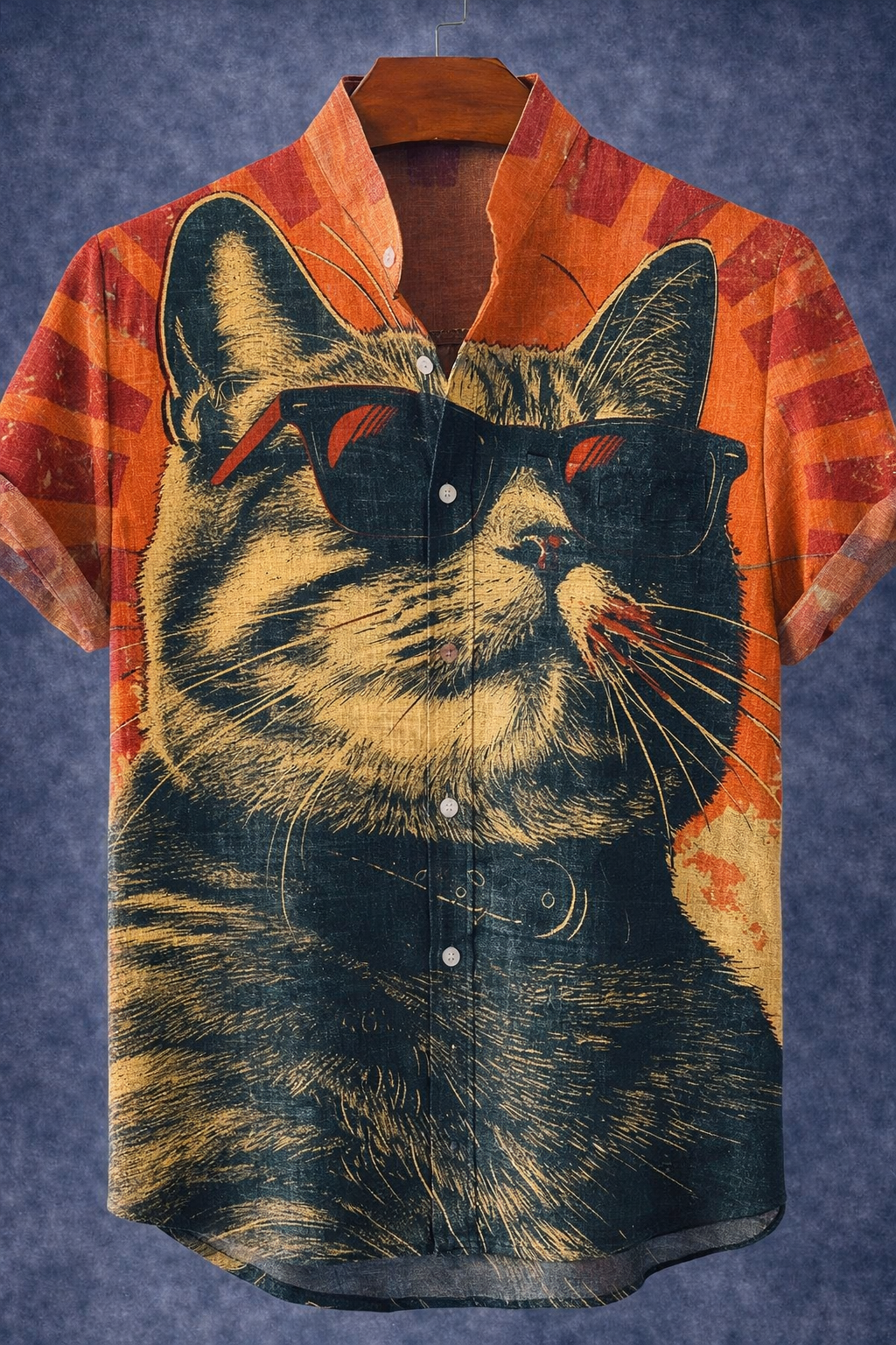 Camisa Gato Retro Shades – Estampado 3D