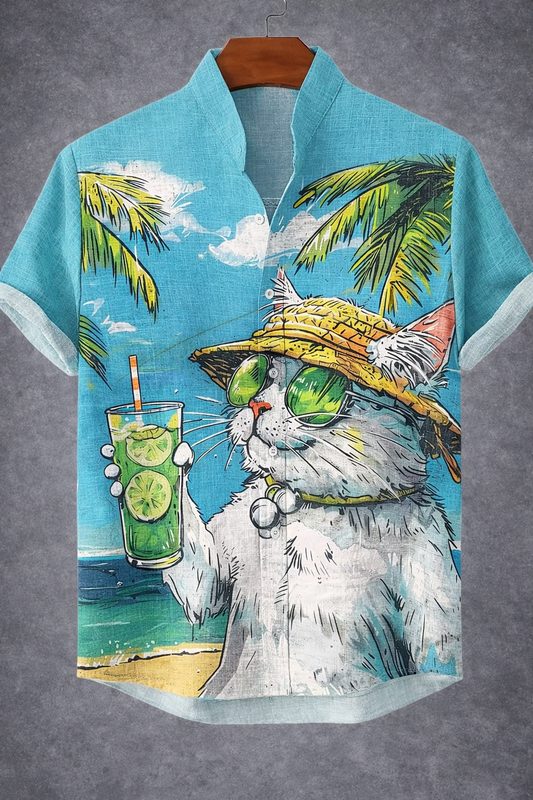 Camisa Gato Tropical– Estampado 3D
