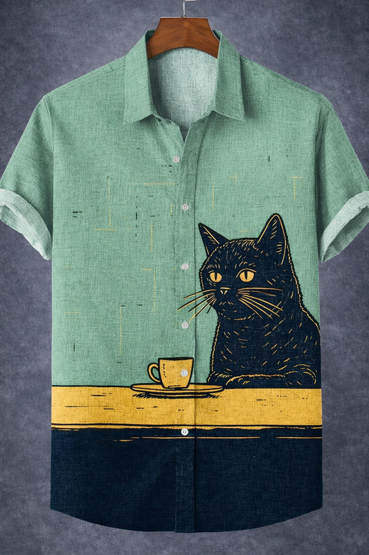 Camisa Gato Café  – Estampado 3D