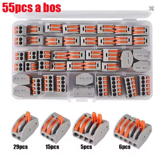 Set 55 Conectores Rápidos de Palanca – Bloques de Terminales con Caja de Almacenamiento