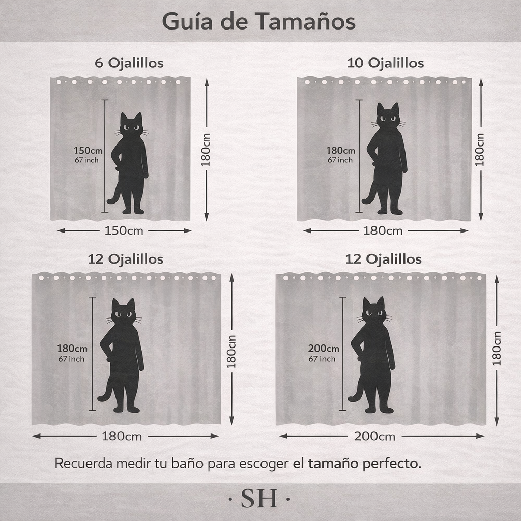 El Gato en el Baño · Cortina de Ducha Decorativa