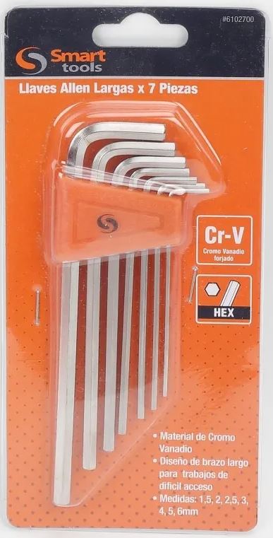 Juego Llaves Allen Largas De 7 Piezas 1.5 A 6mm Smart Tools Color Mate