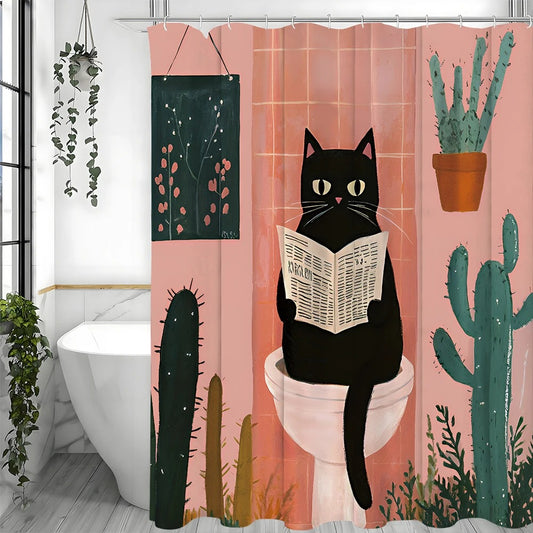 El Gato en el Baño · Cortina de Ducha Decorativa