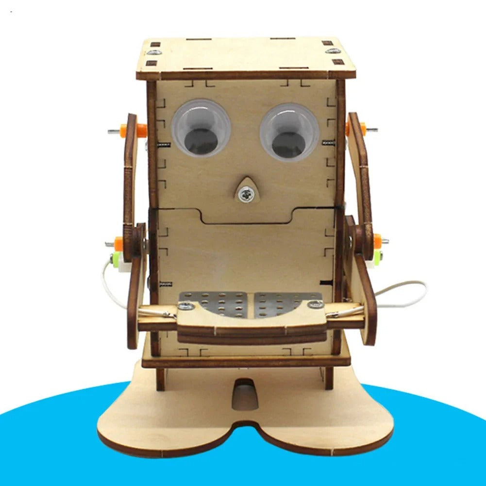 Robot STEM Comedor de Monedas DIY de Madera – Kit Educativo Interactivo