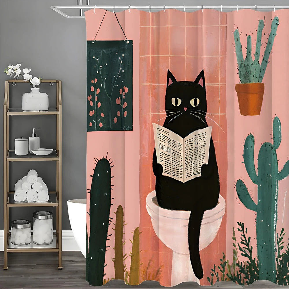 El Gato en el Baño · Cortina de Ducha Decorativa