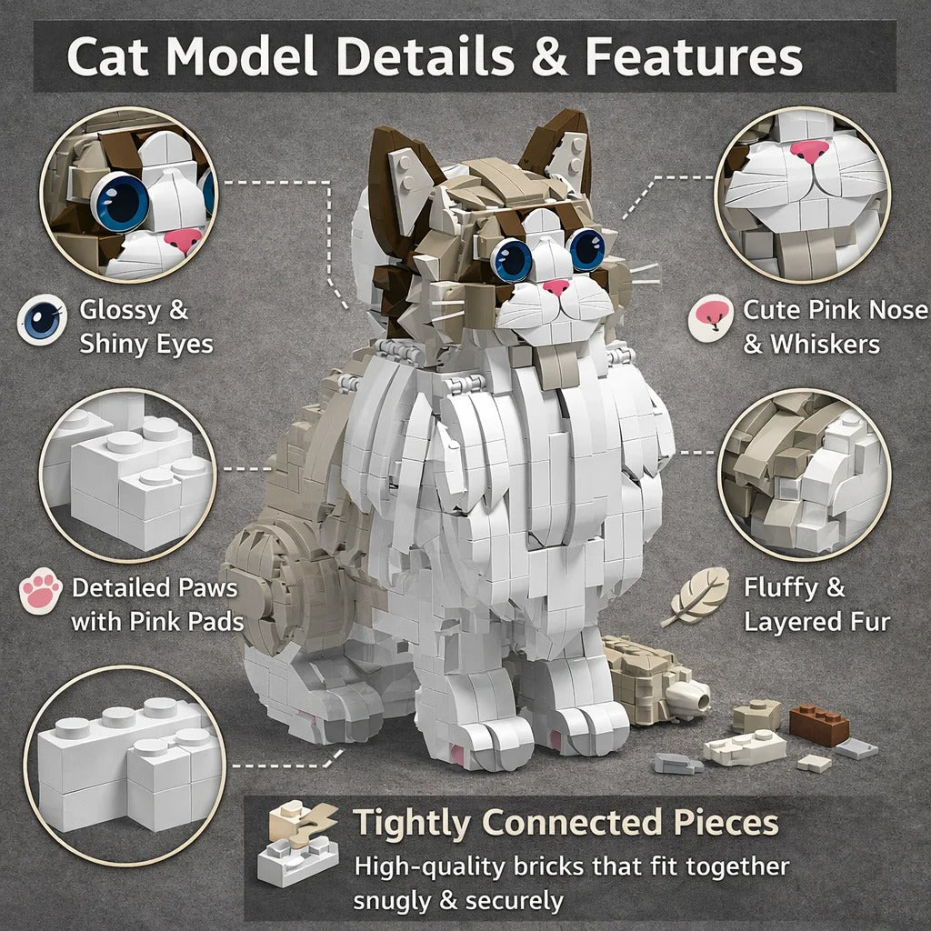 Gato Ragdoll en Bloques · LEGO MOC Compatible (1438 piezas)
