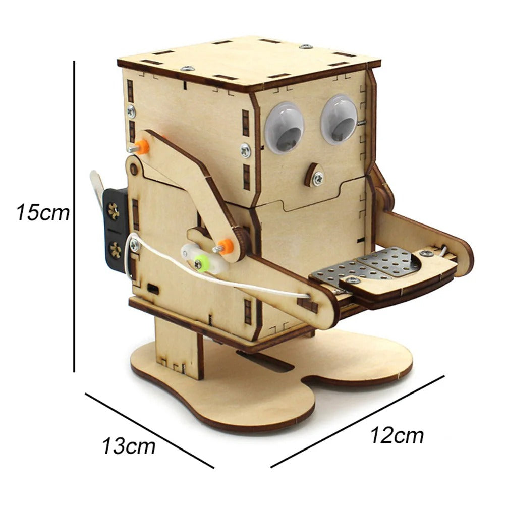 Robot STEM Comedor de Monedas DIY de Madera – Kit Educativo Interactivo