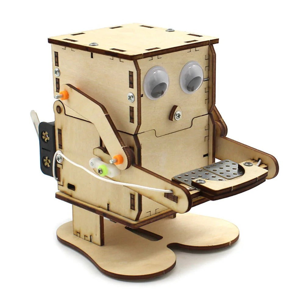 Robot STEM Comedor de Monedas DIY de Madera – Kit Educativo Interactivo