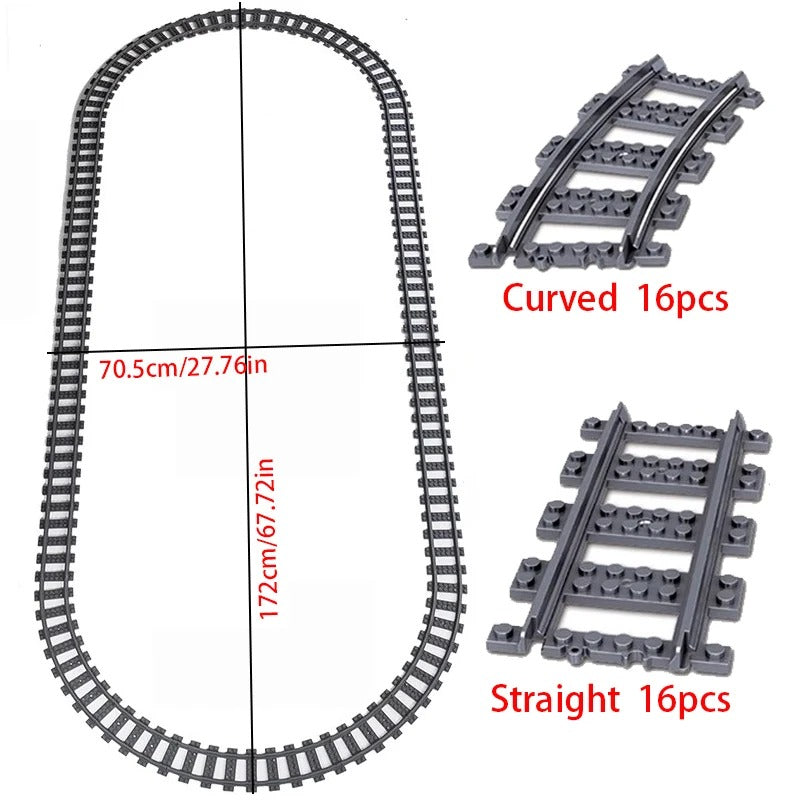 Circuito de Tren Completo Compatible con LEGO® – 6 Sets Modulares con Vías, Curvas y Desvíos