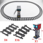 Circuito de Tren Completo Compatible con LEGO® – 6 Sets Modulares con Vías, Curvas y Desvíos