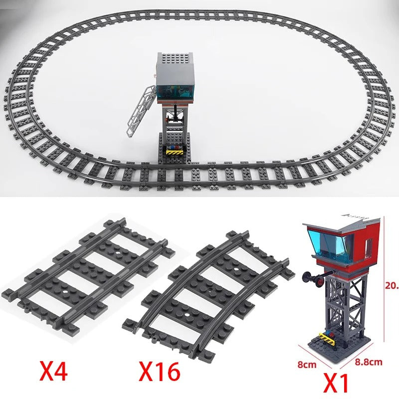Circuito de Tren Completo Compatible con LEGO® – 6 Sets Modulares con Vías, Curvas y Desvíos