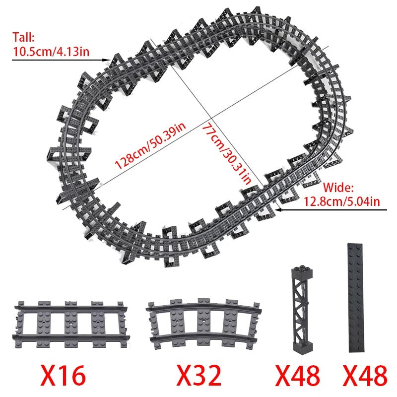 Circuito de Tren Completo Compatible con LEGO® – 6 Sets Modulares con Vías, Curvas y Desvíos