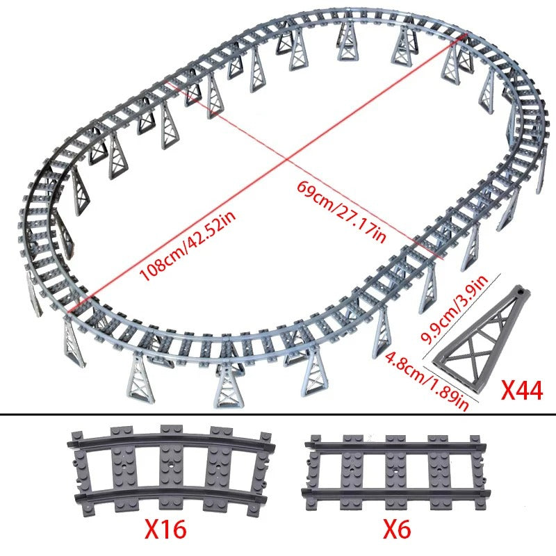 Circuito de Tren Completo Compatible con LEGO® – 6 Sets Modulares con Vías, Curvas y Desvíos