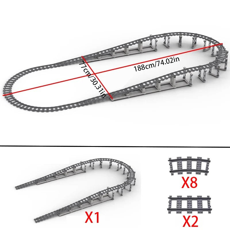 Circuito de Tren Completo Compatible con LEGO® – 6 Sets Modulares con Vías, Curvas y Desvíos